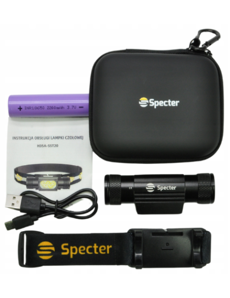 Specter 5LED CZOŁÓWKA AKUMULATOR USB WODOODPORNA 2000lmETUI