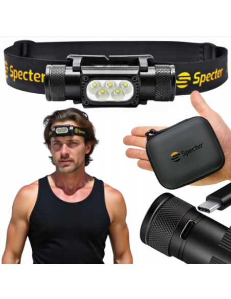 Specter 5LED CZOŁÓWKA AKUMULATOR USB WODOODPORNA 2000lmETUI