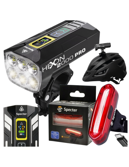 ZESTAW Lampek Rowerowych SPECTER HEXON 2000PRO POWERBANK +Tył CZERWONA AQY