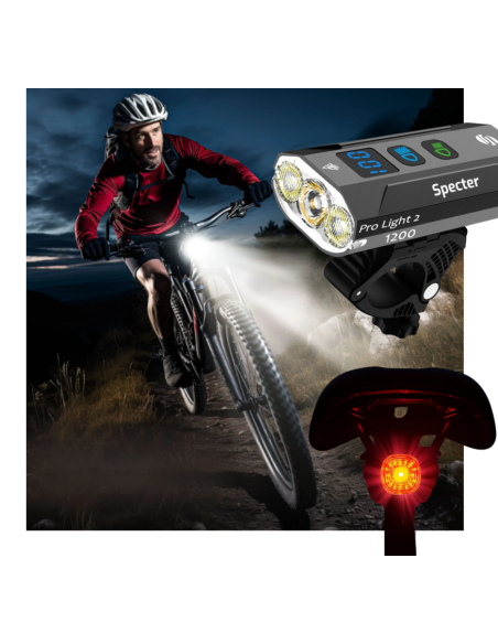LAMPKA ROWEROWA PRO LIGHT 2 USB 1200LM POWERBANK IPX65 + tylna WT09 DO 100H