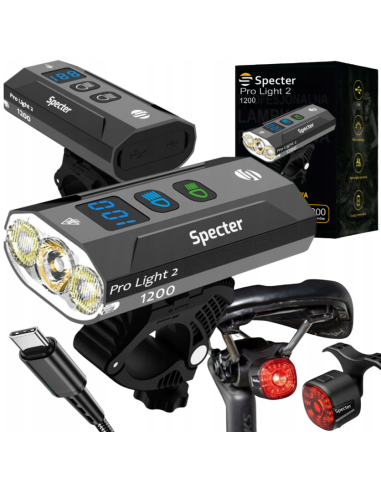 LAMPKA ROWEROWA PRO LIGHT 2 USB 1200LM POWERBANK IPX65 + tylna WT09 DO 100H