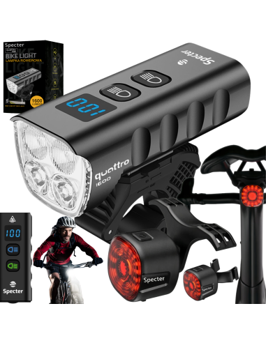 Mocny ZESTAW LAMPEK QUATTRO 1600LM USB C 4LED LATARKA 6400MAH tył WT09 100H