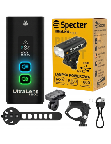 MOCNA LAMPKA ROWEROWA UltraLens1600 lm latarka 5200 mAh PRZÓD POWERBANK