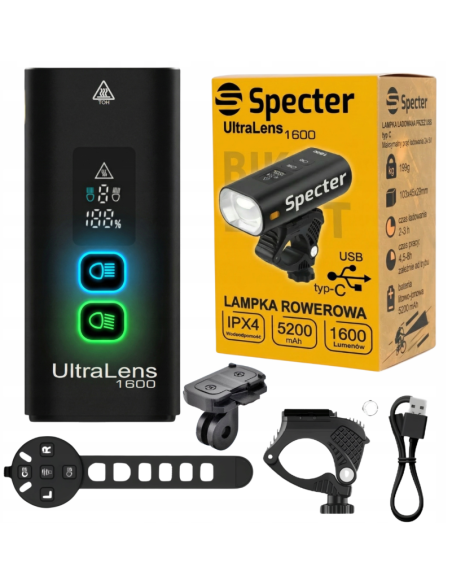 MOCNA LAMPKA ROWEROWA UltraLens1600 lm latarka 5200 mAh PRZÓD POWERBANK