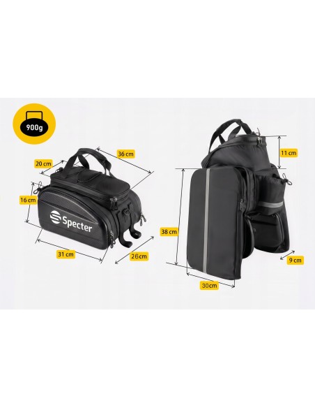 SAKWA ROWEROWA SPECTER 3W1 11L 15L 31L TORBA NA BAGAŻNIK ROWER WODOODPORNA