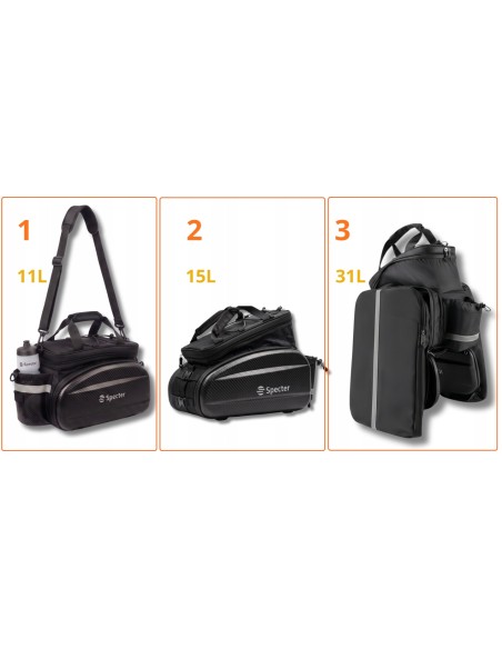 SAKWA ROWEROWA SPECTER 3W1 11L 15L 31L TORBA NA BAGAŻNIK ROWER WODOODPORNA
